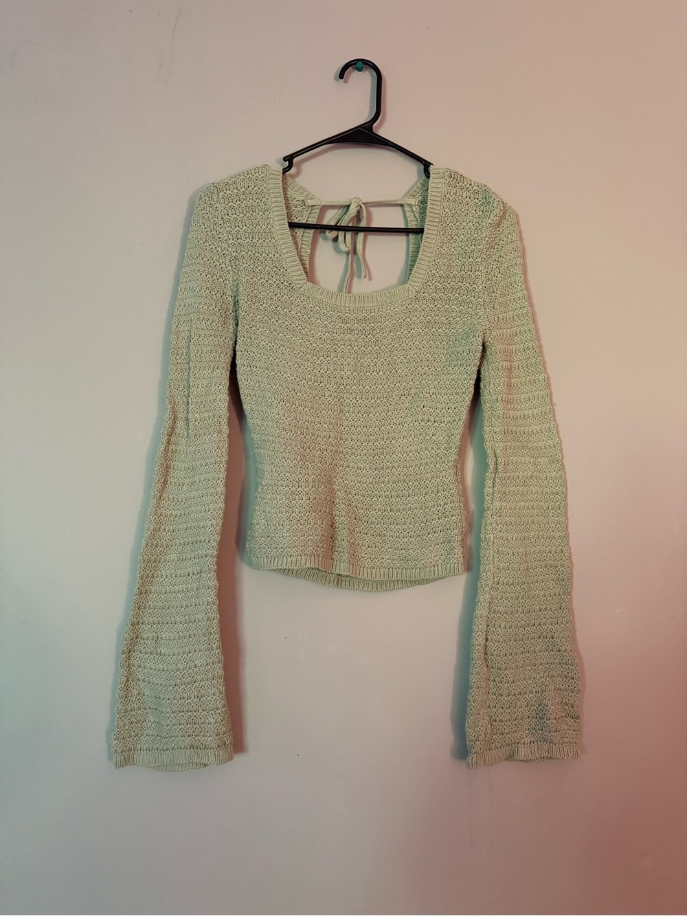 Hollister Green Crochet Tie-Back Sweater